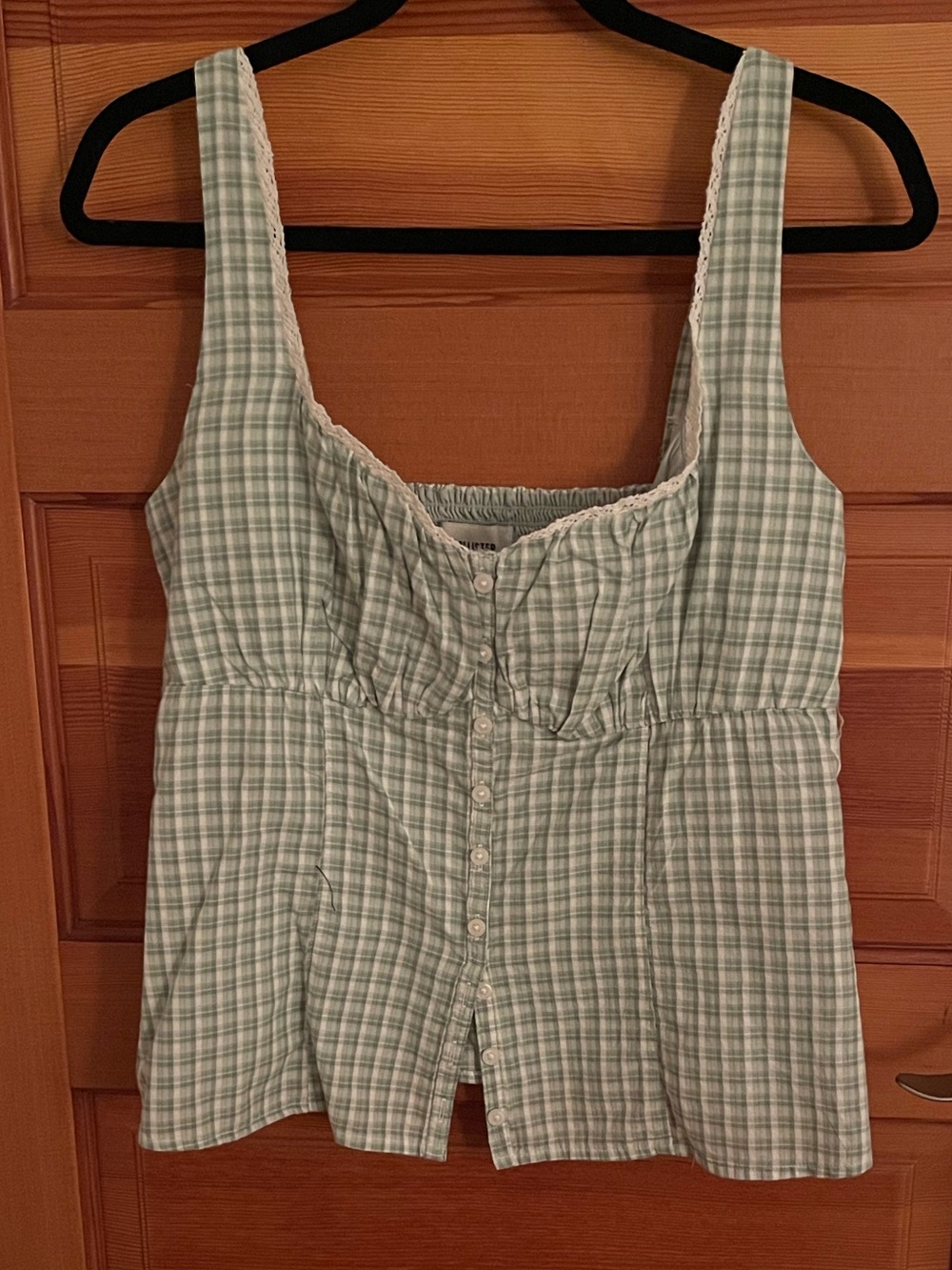 Hollister Light Mint Green Plaid Button Tank Camisole - NWT - Large